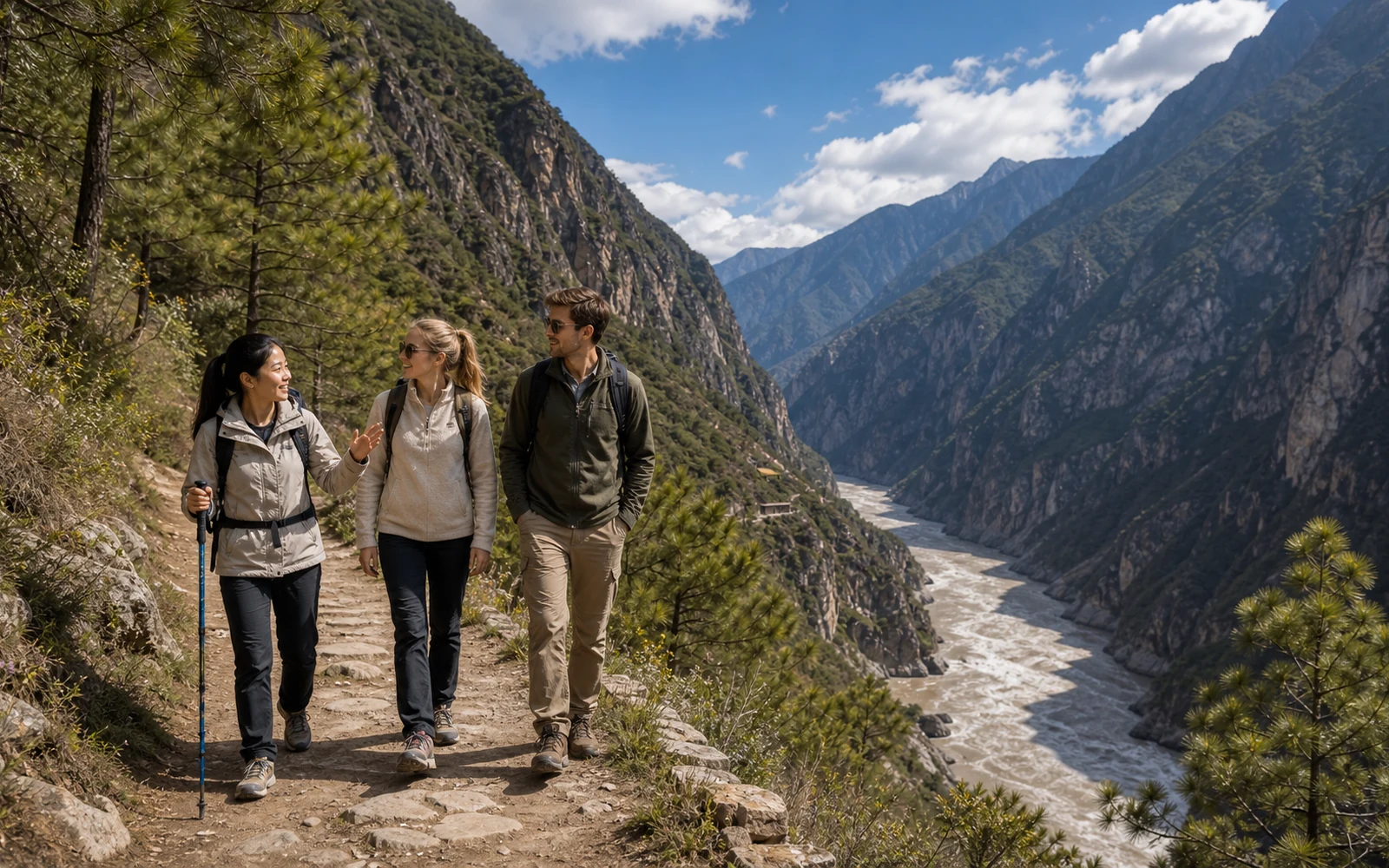 Halfway to Zhongxia | Canyon Scenery, Longdong Waterfall and Cliffside Trail on the 2-Day Tiger Leaping Gorge Hiking Tour from Lijiang Halfway to Zhongxia | Canyon Scenery, Longdong Waterfall and Cliffside Trail on the 2-Day Tiger Leaping Gorge Hiking Tour from Lijiang
