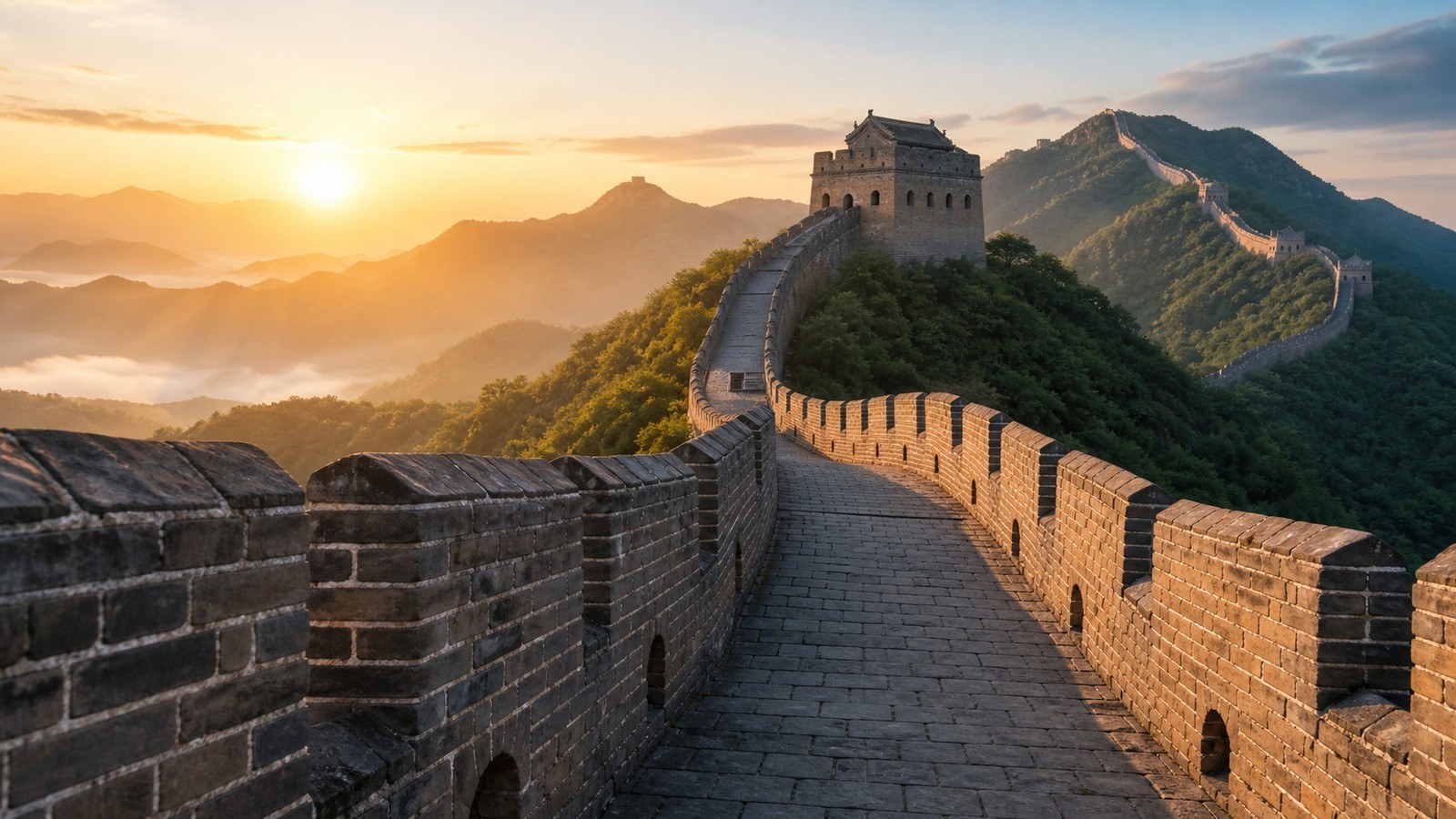 Great Wall walkway near Beijing at sunrise; Beijing Great Wall Tour, Day 3 of 10-Day Beijing Xi'an Chengdu Shanghai Small Group Tour