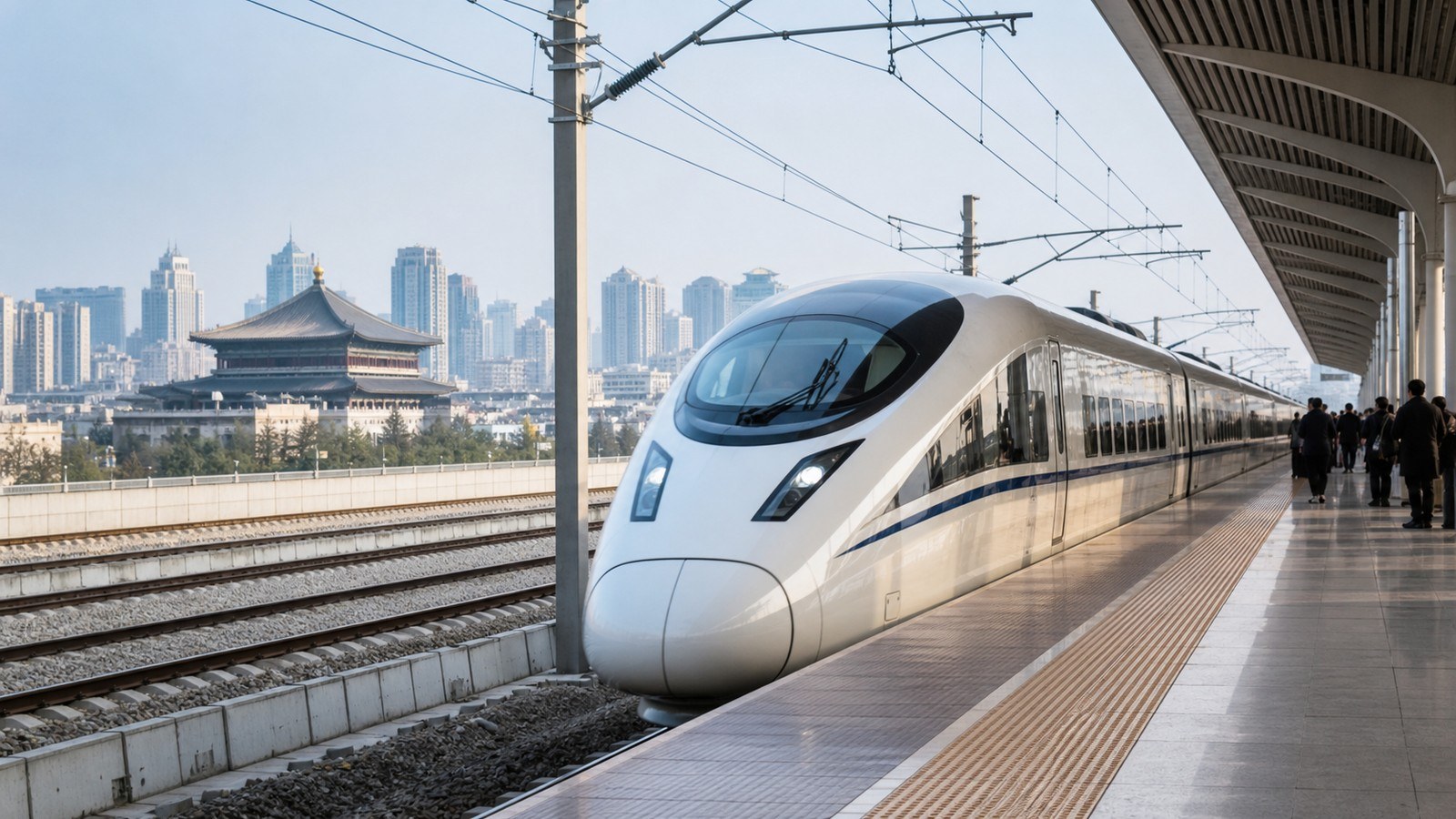 China high-speed train arriving in Xi'an; Beijing to Xian by High Speed Train, Day 4 of 10-Day Beijing Xi'an Chengdu Shanghai Small Group Tour
