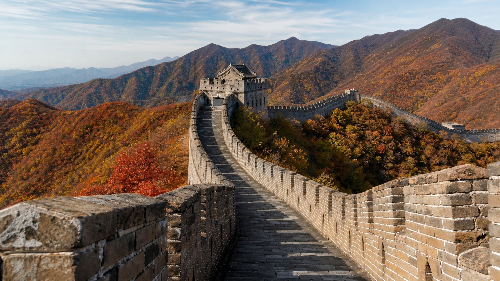 Walking on Mutianyu Great Wall in autumn; Beijing Great Wall Tour, Day 12 of 13-Day China Group Tour from Shanghai with Holy Tibet Discovery