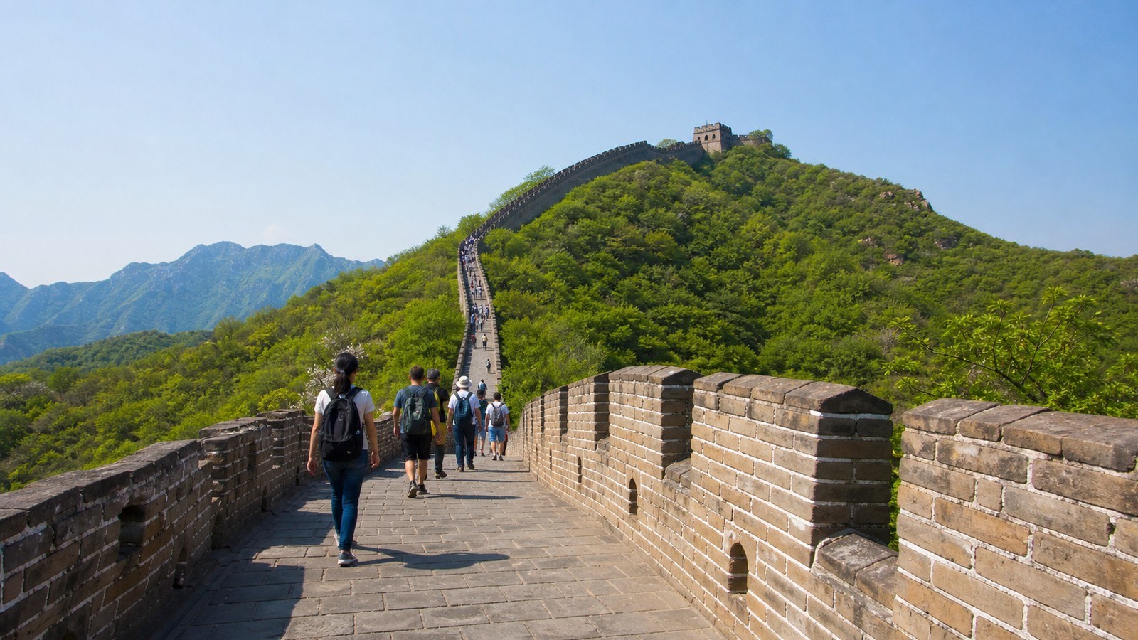 Great Wall walkway and mountain watchtower near Beijing; Beijing Great Wall Tour, Day 3 of 15-Day Classic China, Panda & Holy Tibet Small Group Tour