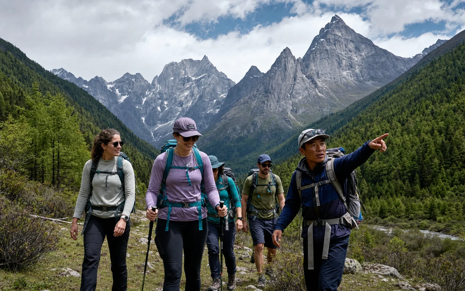 Hikers and mountain scenery in Changping Valley Hikers and mountain scenery in Changping Valley