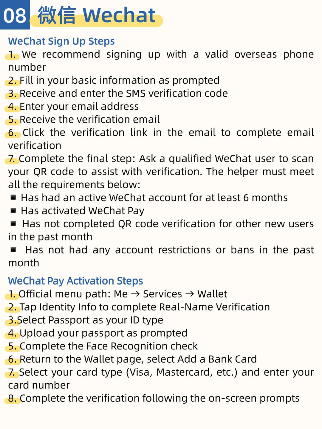 WeChat registration and WeChat Pay setup in English