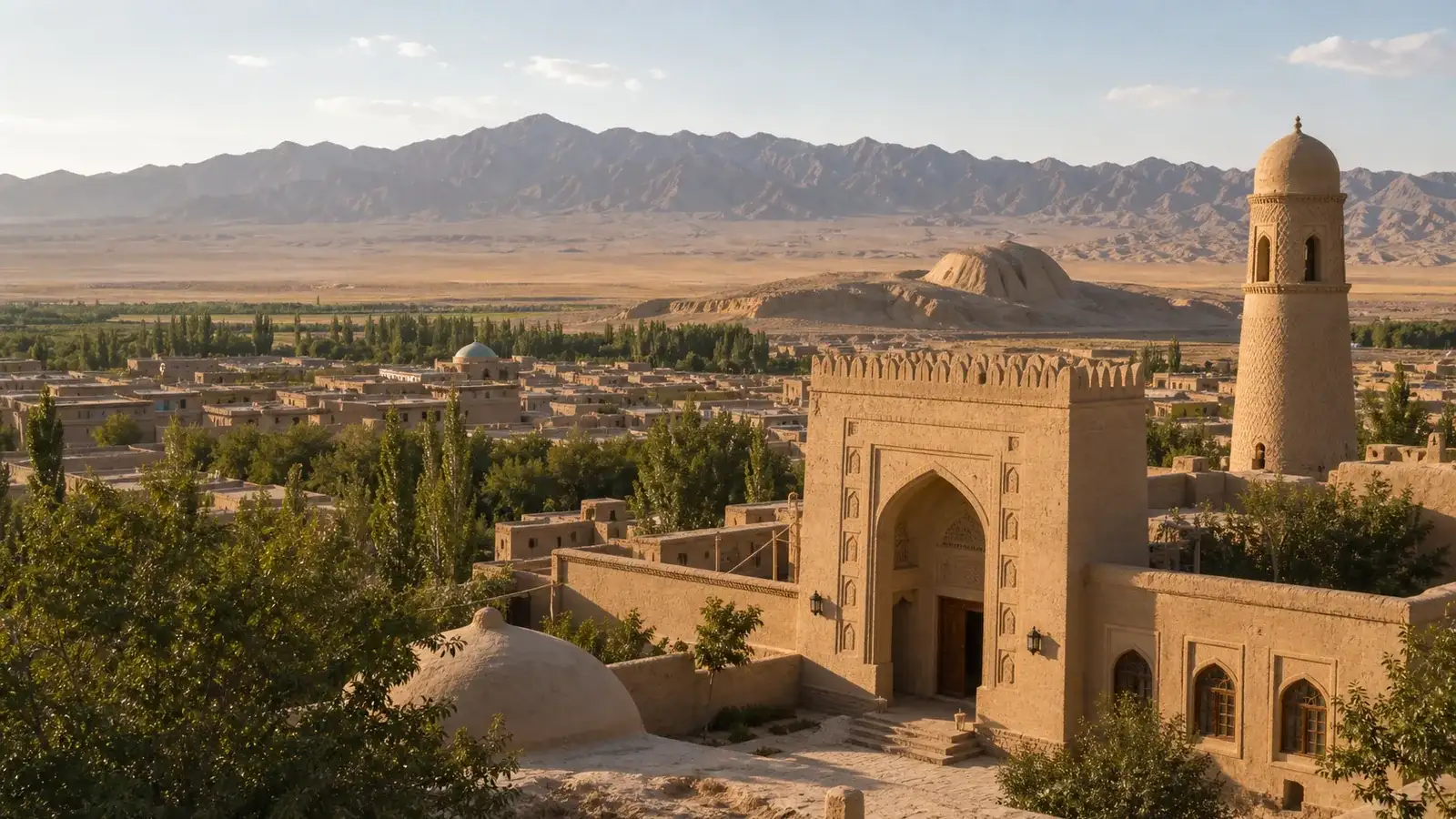 Travelers discovering Hami's Silk Road desert landscape