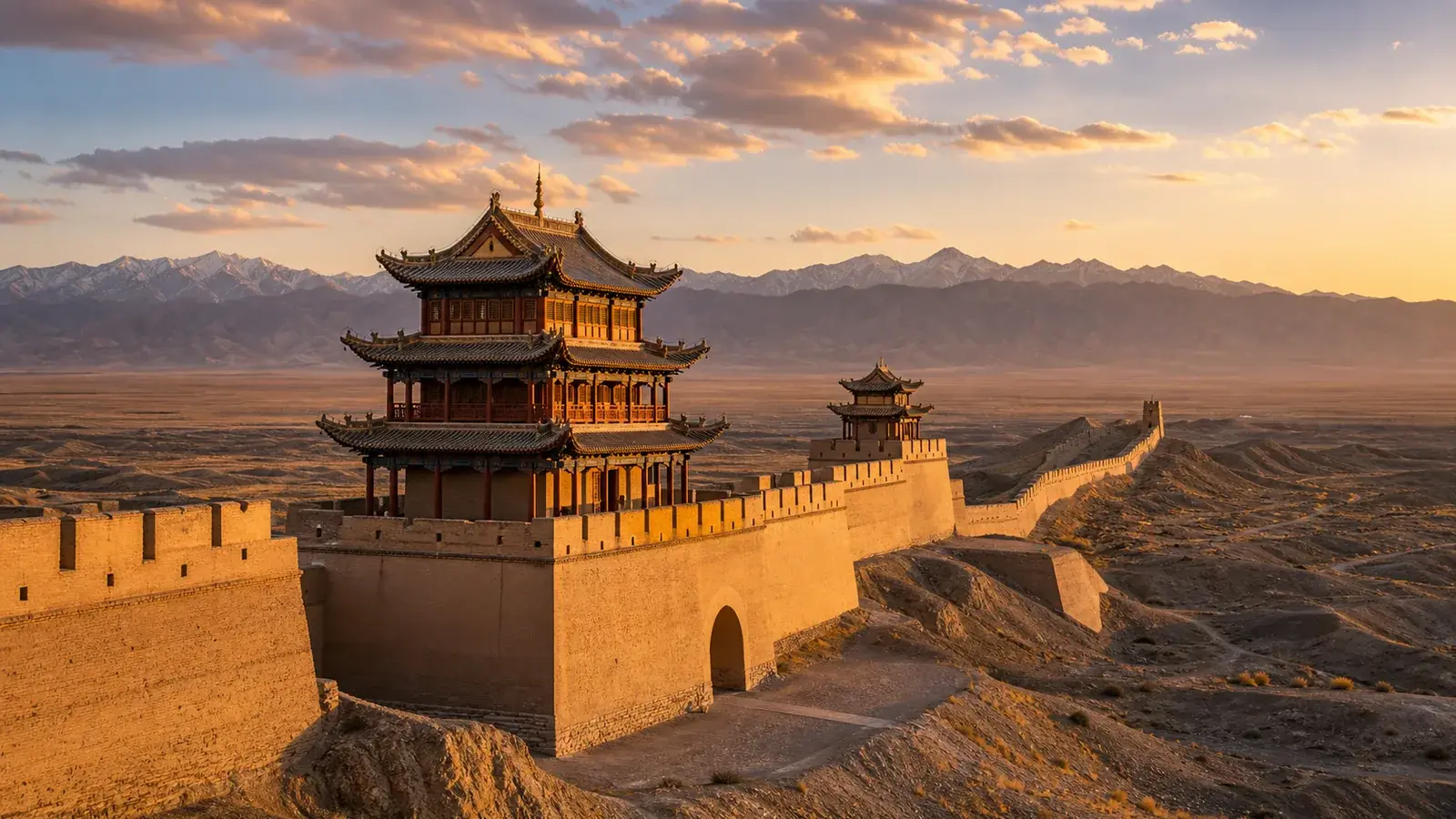 Travelers walking at Jiayuguan Pass on the Great Wall