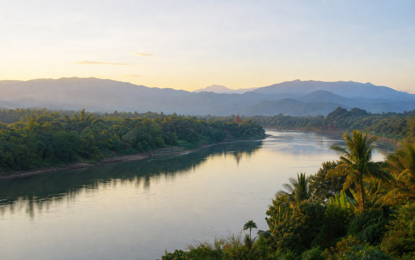 Tropical river landscape near Jinghong in Xishuangbanna, Yunnan
