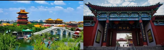 Traditional architecture at Qingming Riverside Landscape Garden and Bao Gong Temple in Kaifeng