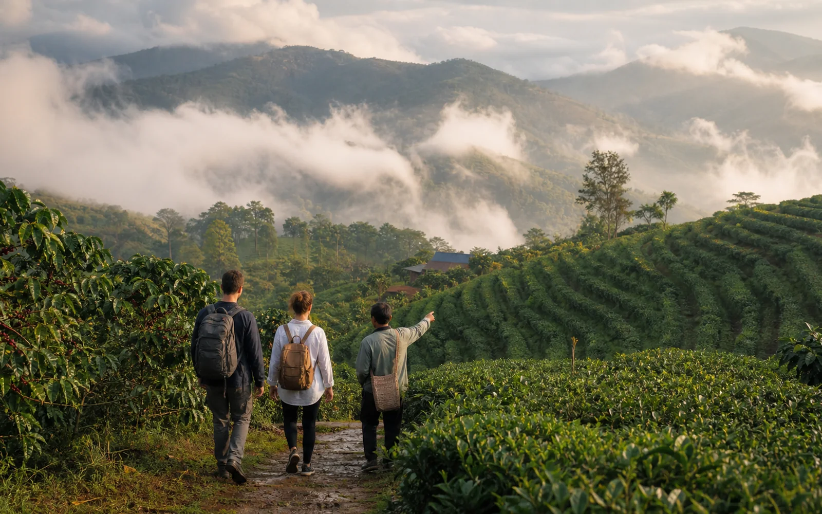 Tropical rainforest and tea landscape in southern Yunnan
