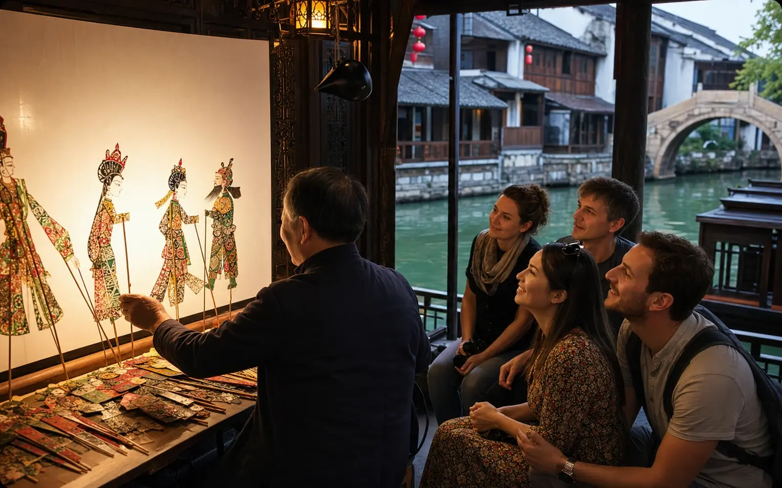 A traditional shadow-puppet performance in Wuzhen A traditional shadow-puppet performance in Wuzhen
