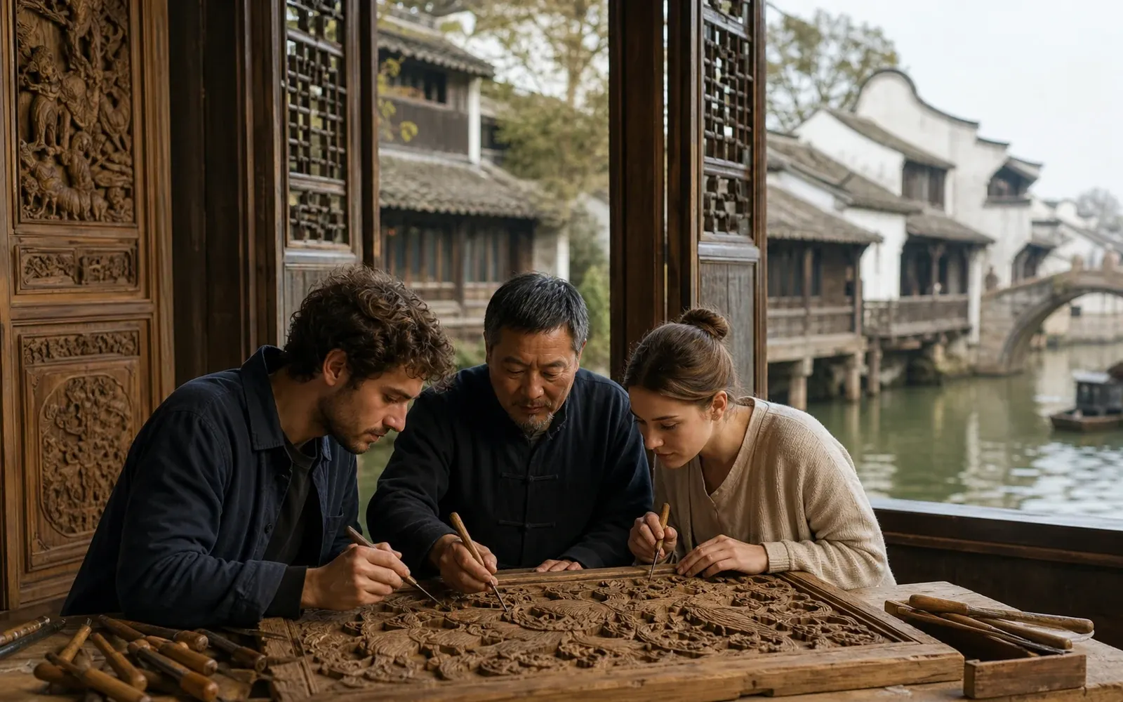 Wuzhen Woodcarving, Green Rice Cake and Canal Night View on the 1-Day Wuzhen Woodcarving, Green Rice Cake & Fishing Tour Wuzhen Woodcarving, Green Rice Cake and Canal Night View on the 1-Day Wuzhen Woodcarving, Green Rice Cake & Fishing Tour