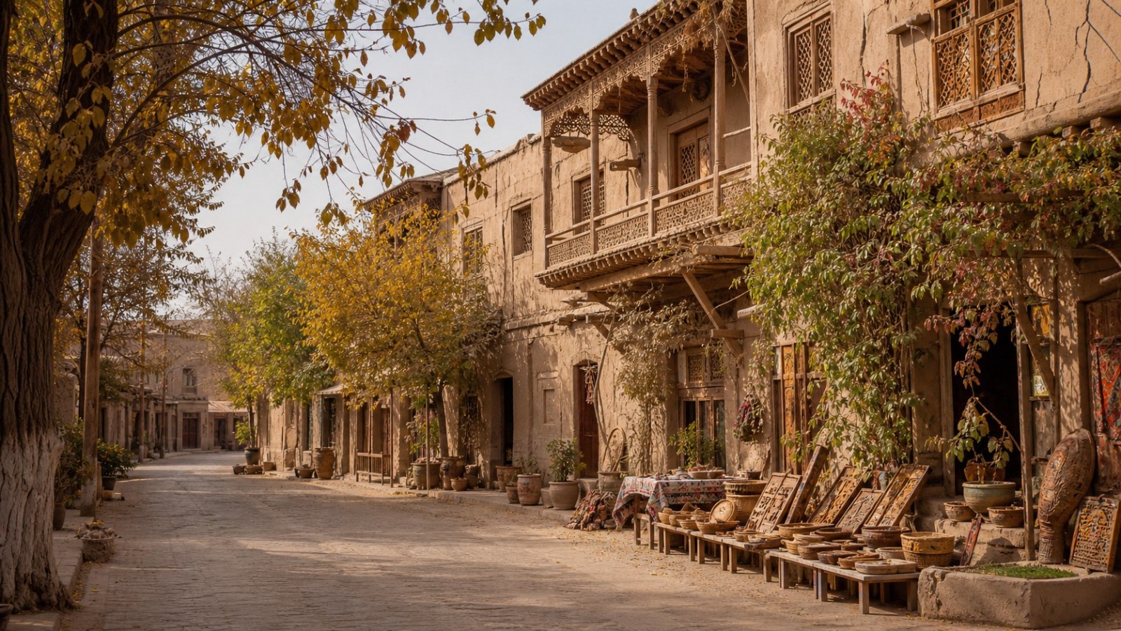 Secular adobe neighbourhood and craft market in Yarkand Old Town