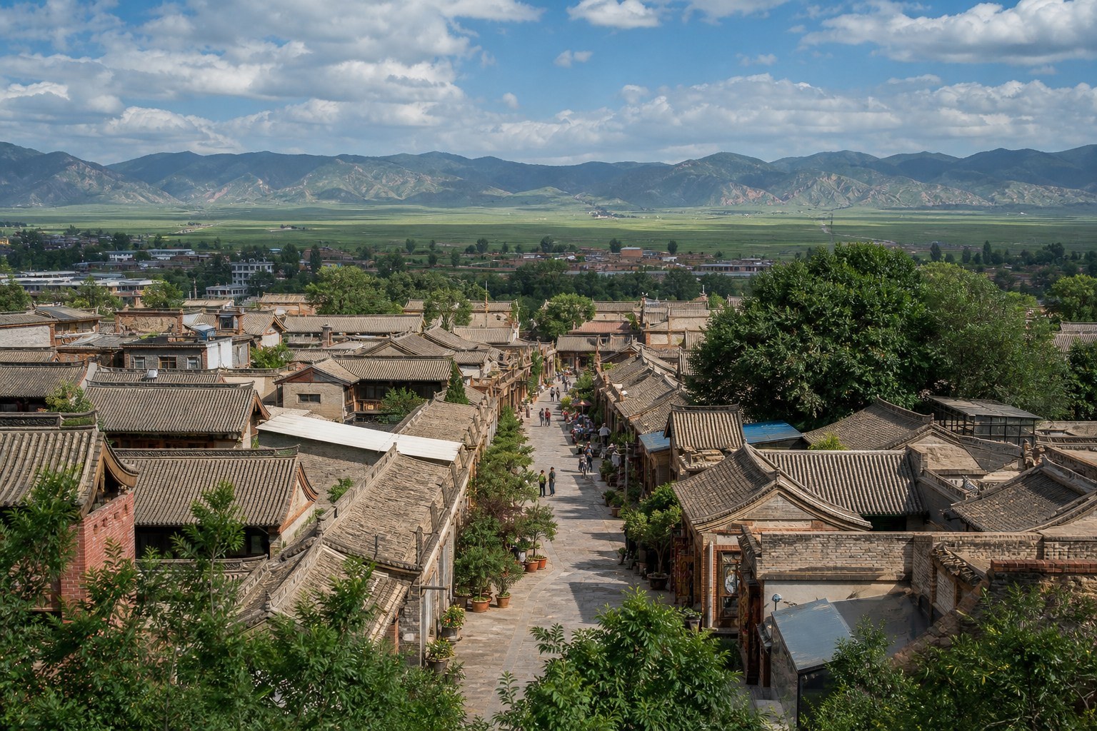 Traditional secular heritage lane in Linxia near the open Sangke Grassland
