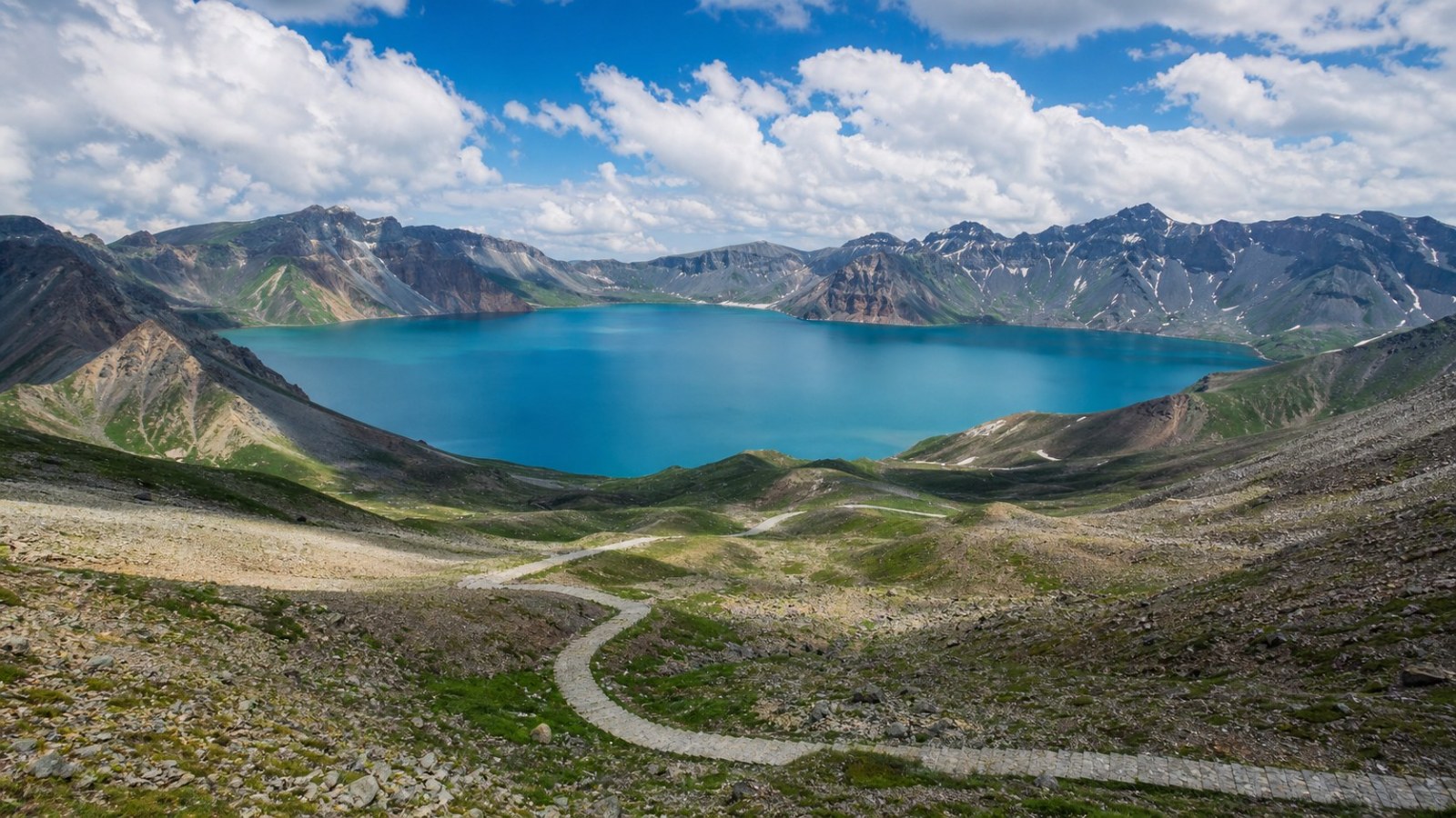 Tianchi Lake and volcanic peaks on Changbai Mountain North Slope