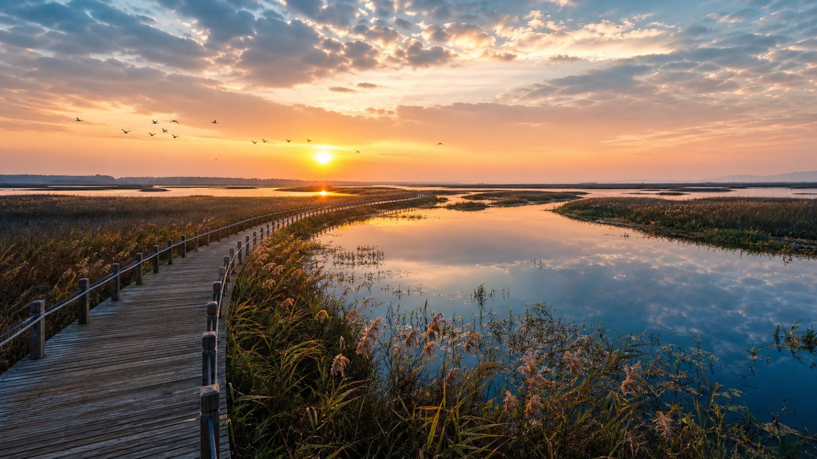 Boardwalk through Heixiazi Island wetlands near Fuyuan