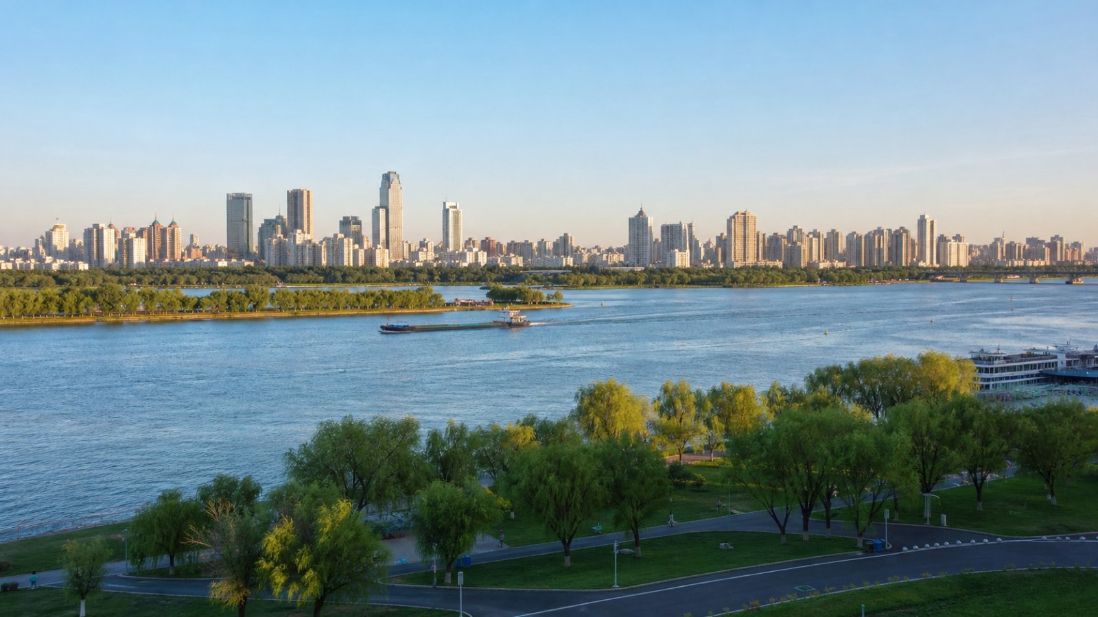 Songhua River waterfront and Sun Island in Harbin