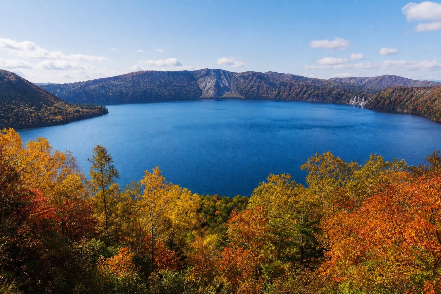 Blue Jingpo Lake and forested volcanic shoreline in Heilongjiang