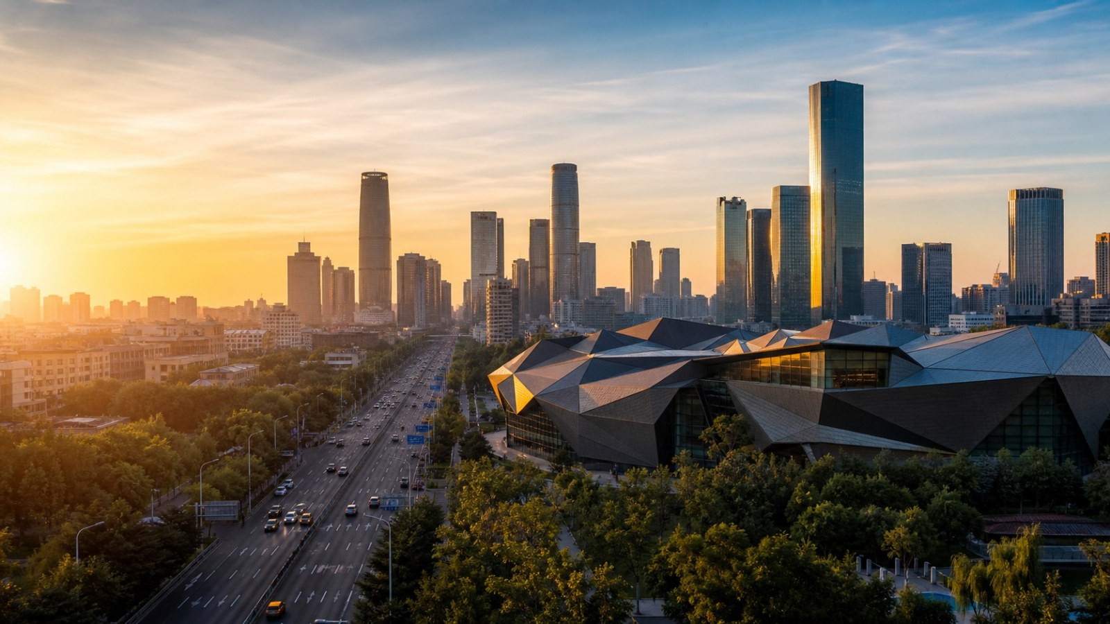 Shenyang city skyline in warm early morning light