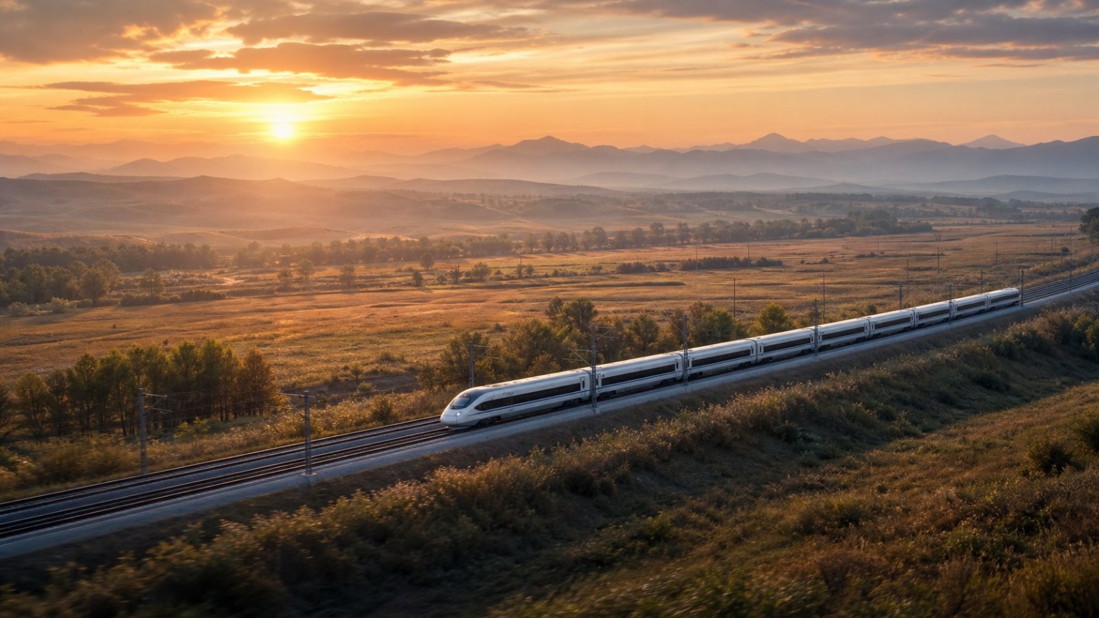 Modern high-speed train travelling through the countryside toward Shenyang