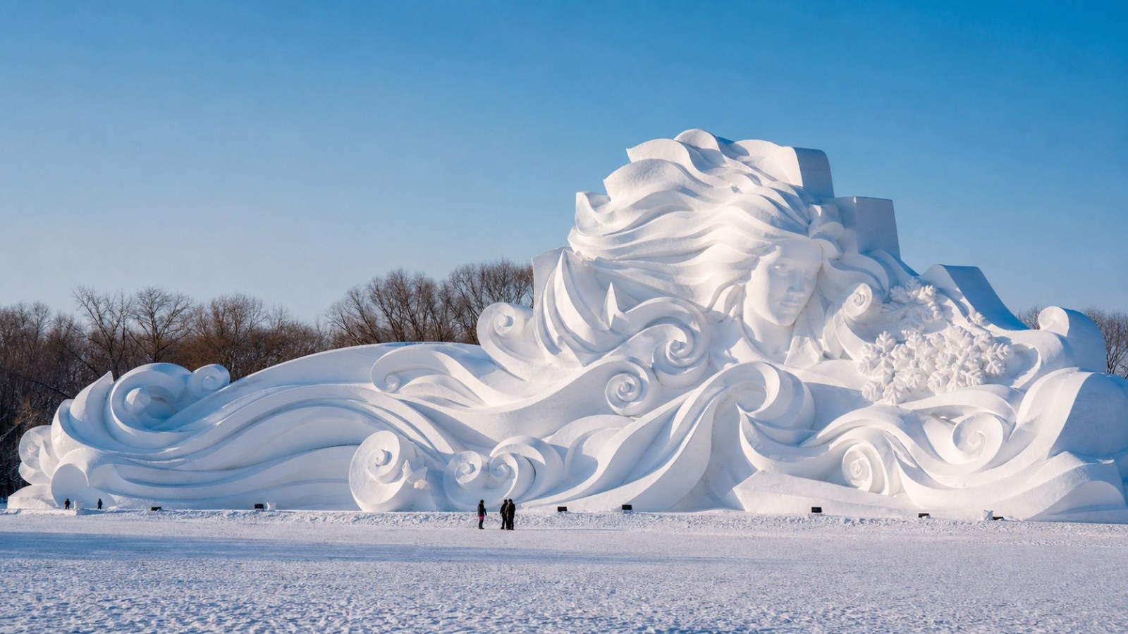 Monumental snow sculpture at Sun Island in Harbin