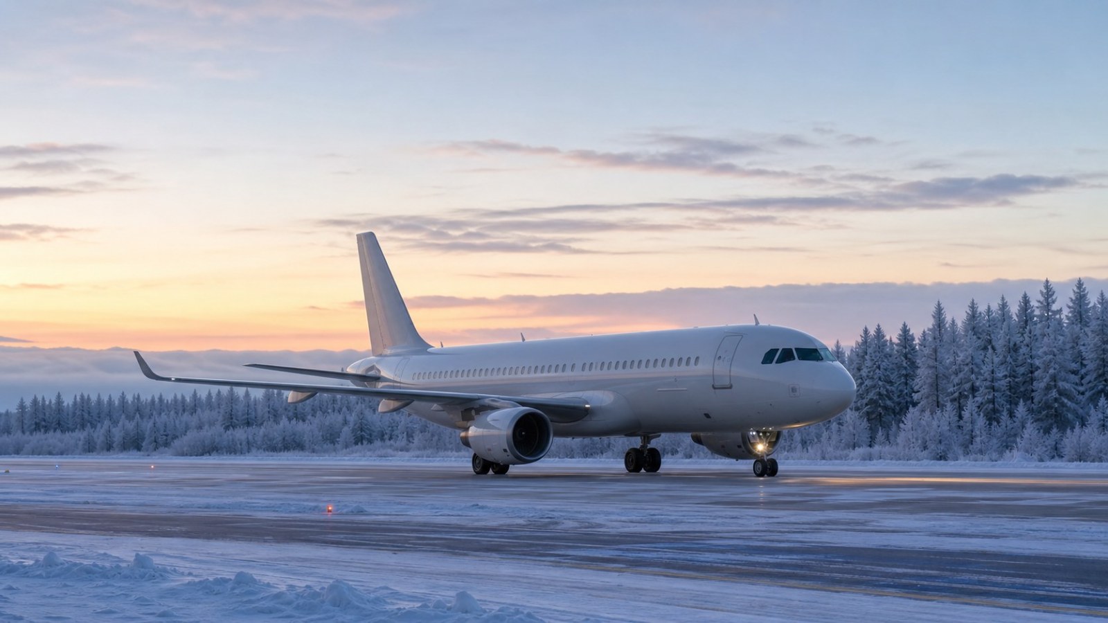 Passenger airplane on a snowy runway at Mohe Airport