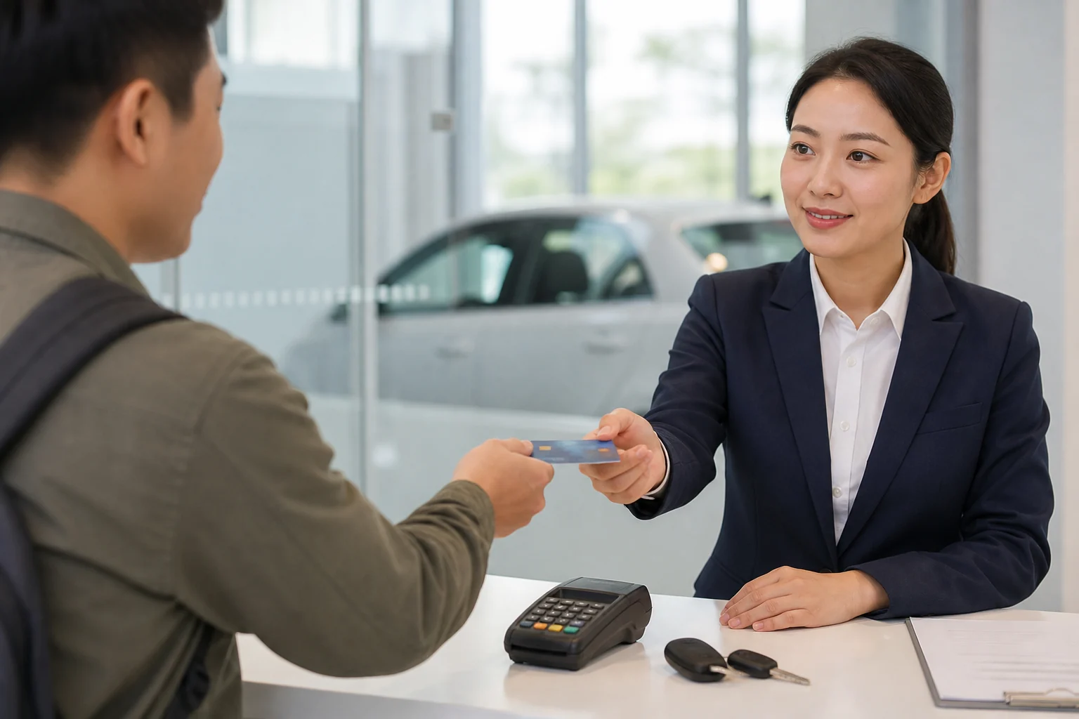 International credit card used for a rental-car deposit at a China car-rental counter