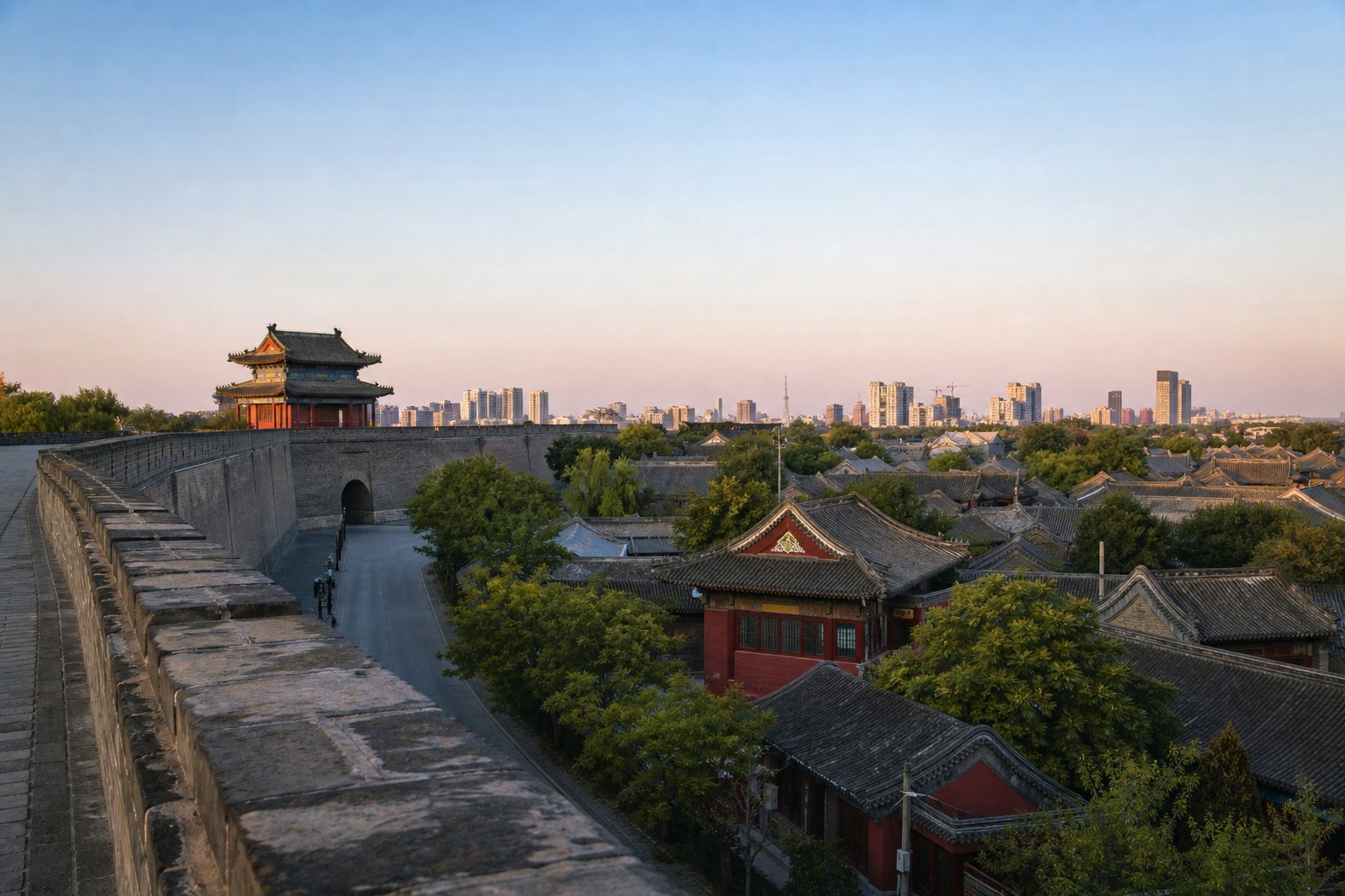 Historic city wall and traditional rooftops near Shijiazhuang