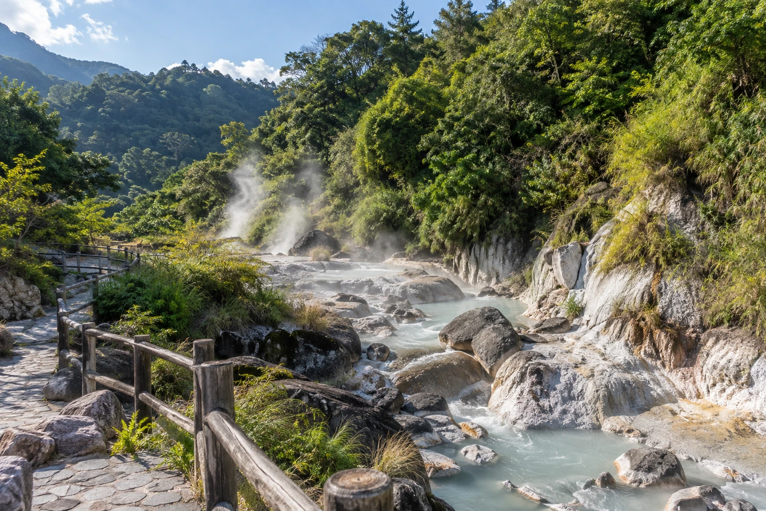 Steam rising from Tengchong’s geothermal landscape