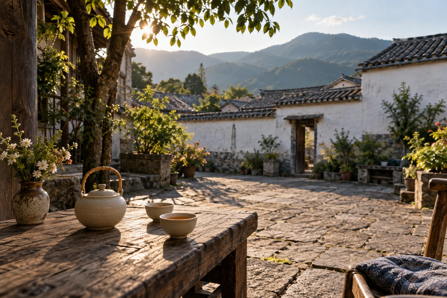 A quiet courtyard tea table in Heshun