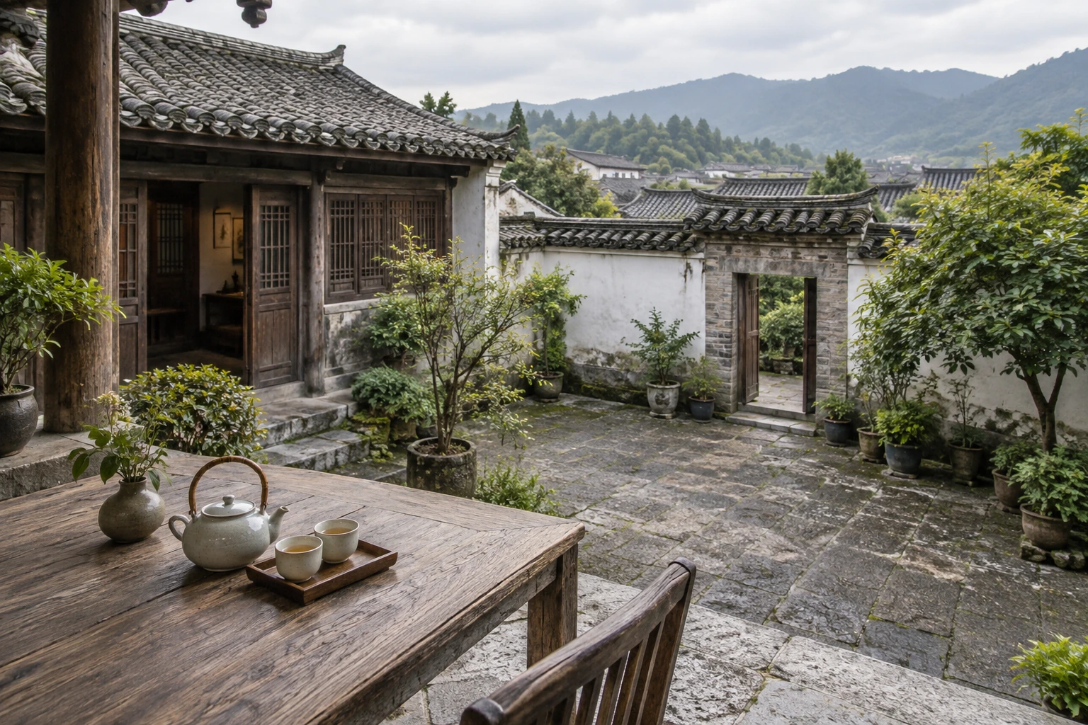 A quiet courtyard tea table in Heshun