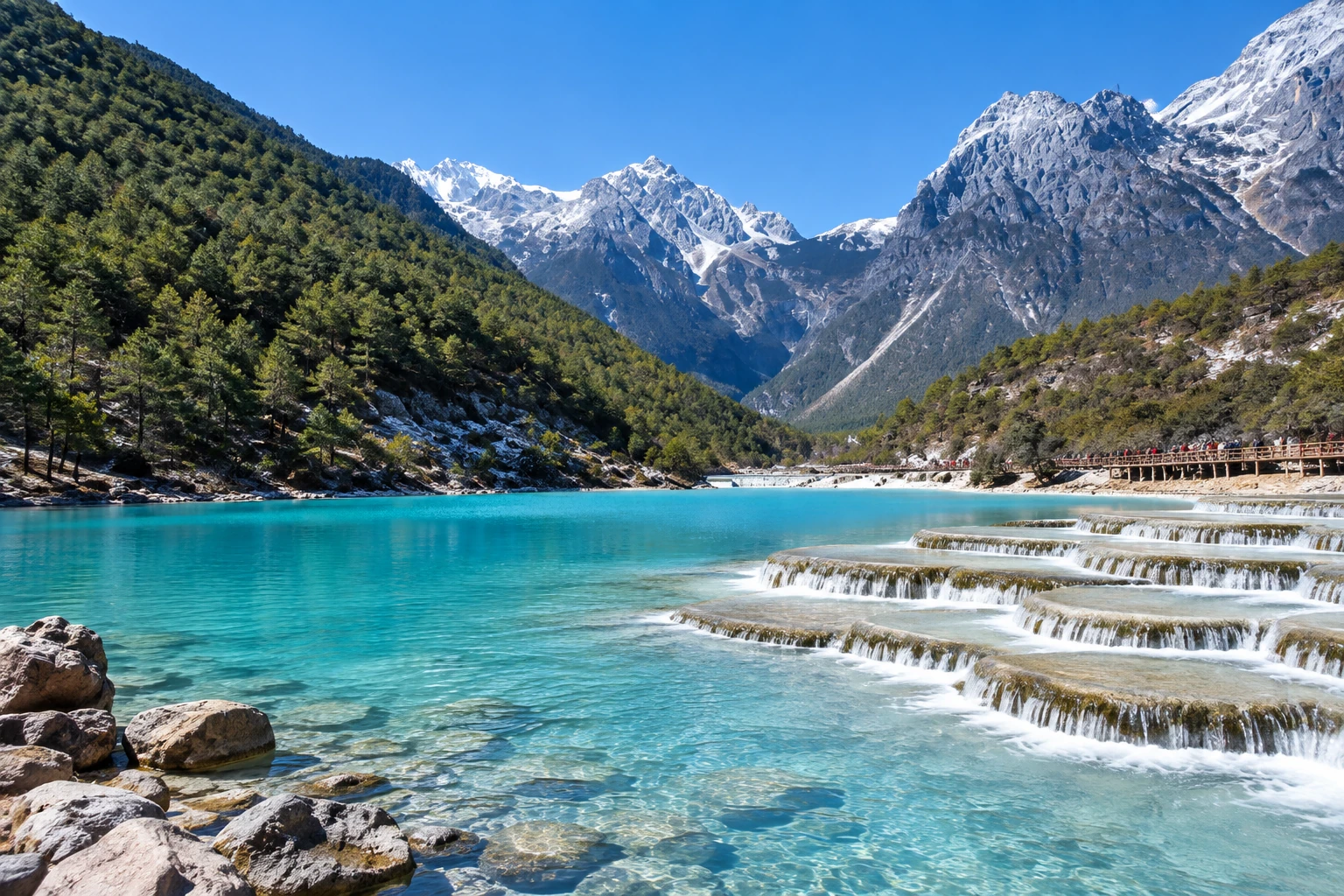 Blue-green water in Blue Moon Valley near Lijiang