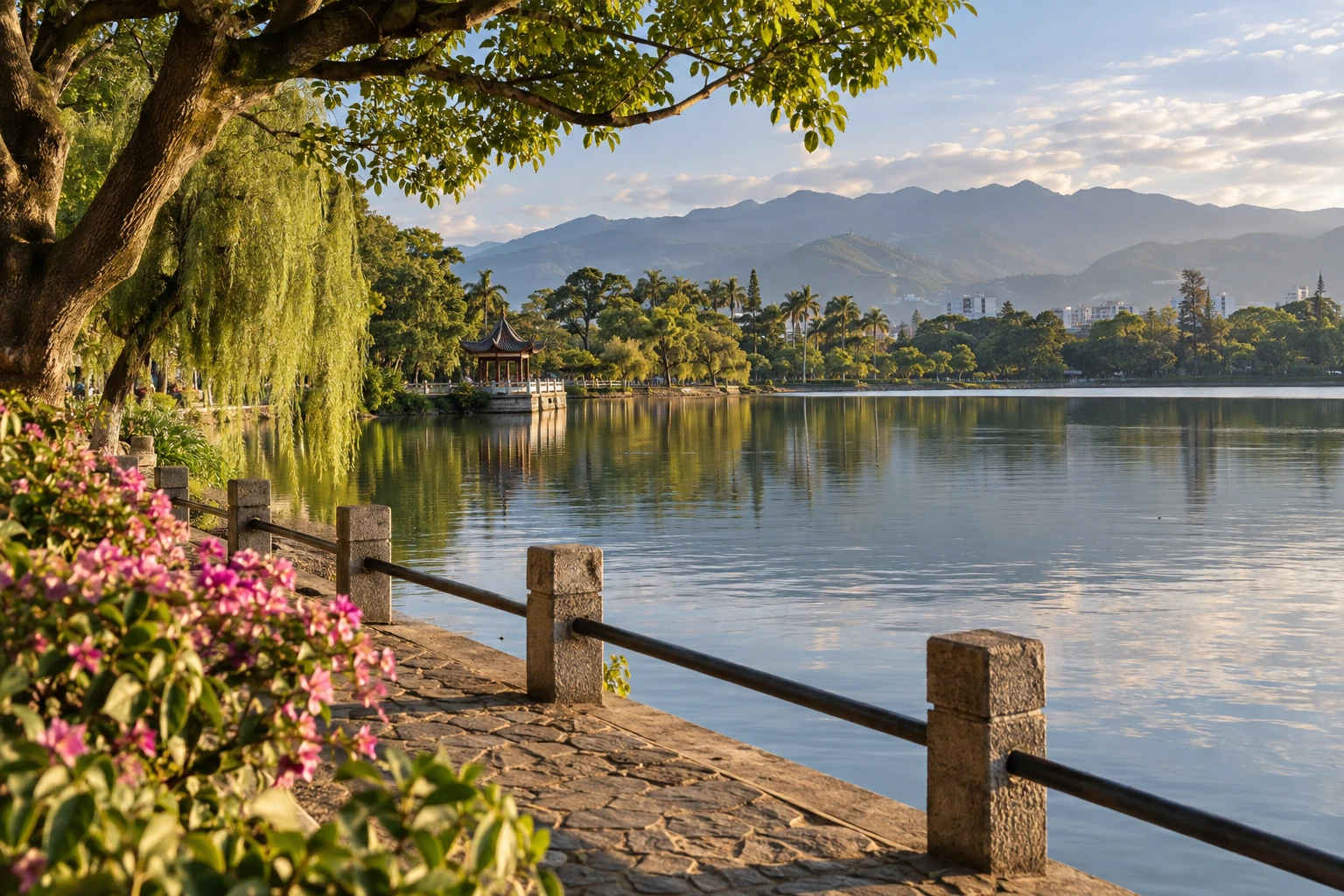 Lakeside scenery in Mengzi, Honghe