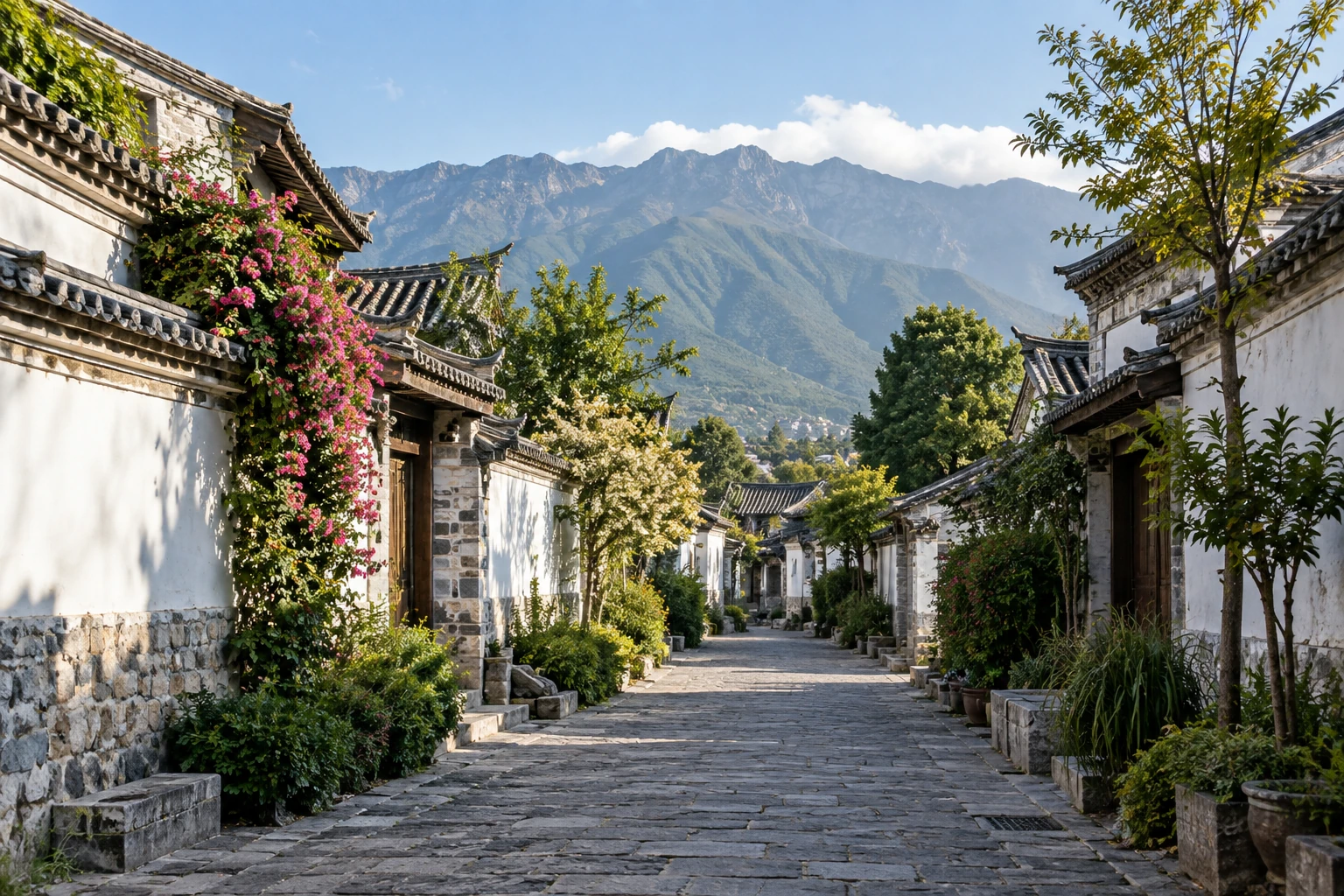 White walls and tiled roofs in Dali Old Town