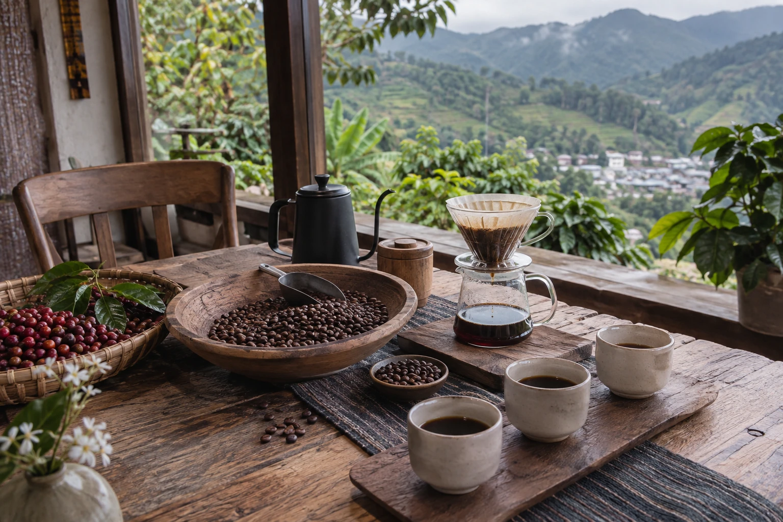 Roasted coffee and a pour-over tasting in Pu’er