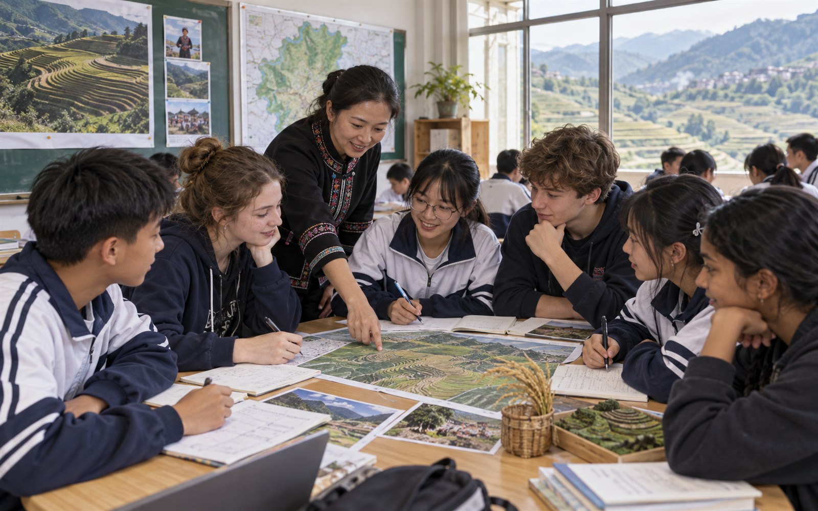 Local and international students working together during a Yuanyang host-school exchange
