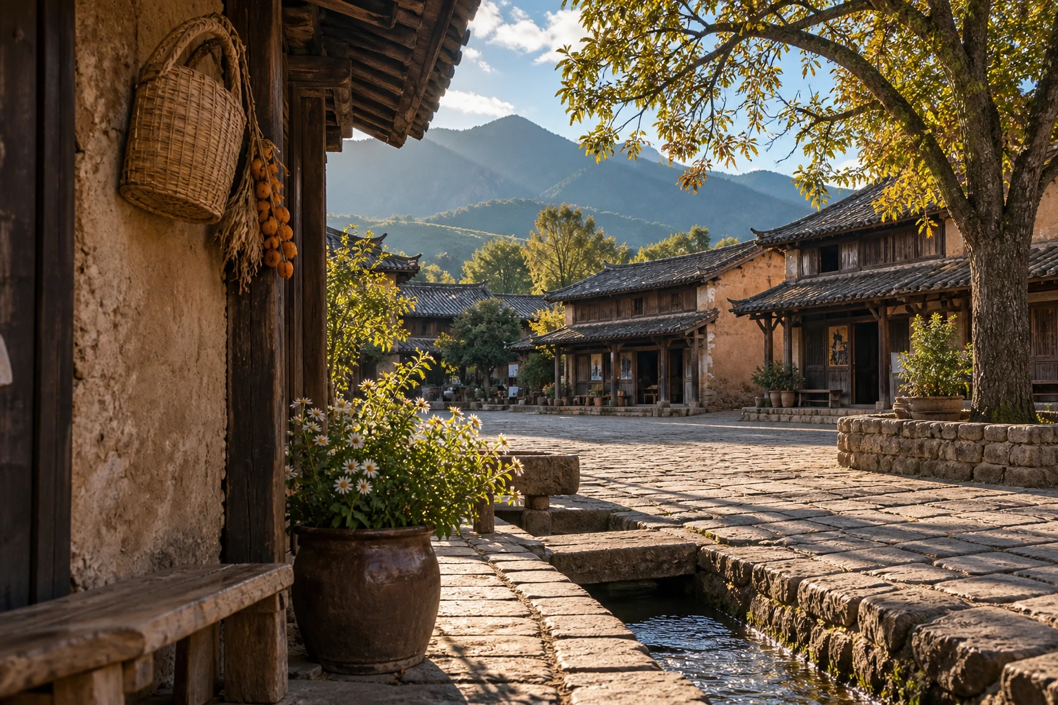 A quiet courtyard and old street in Shaxi