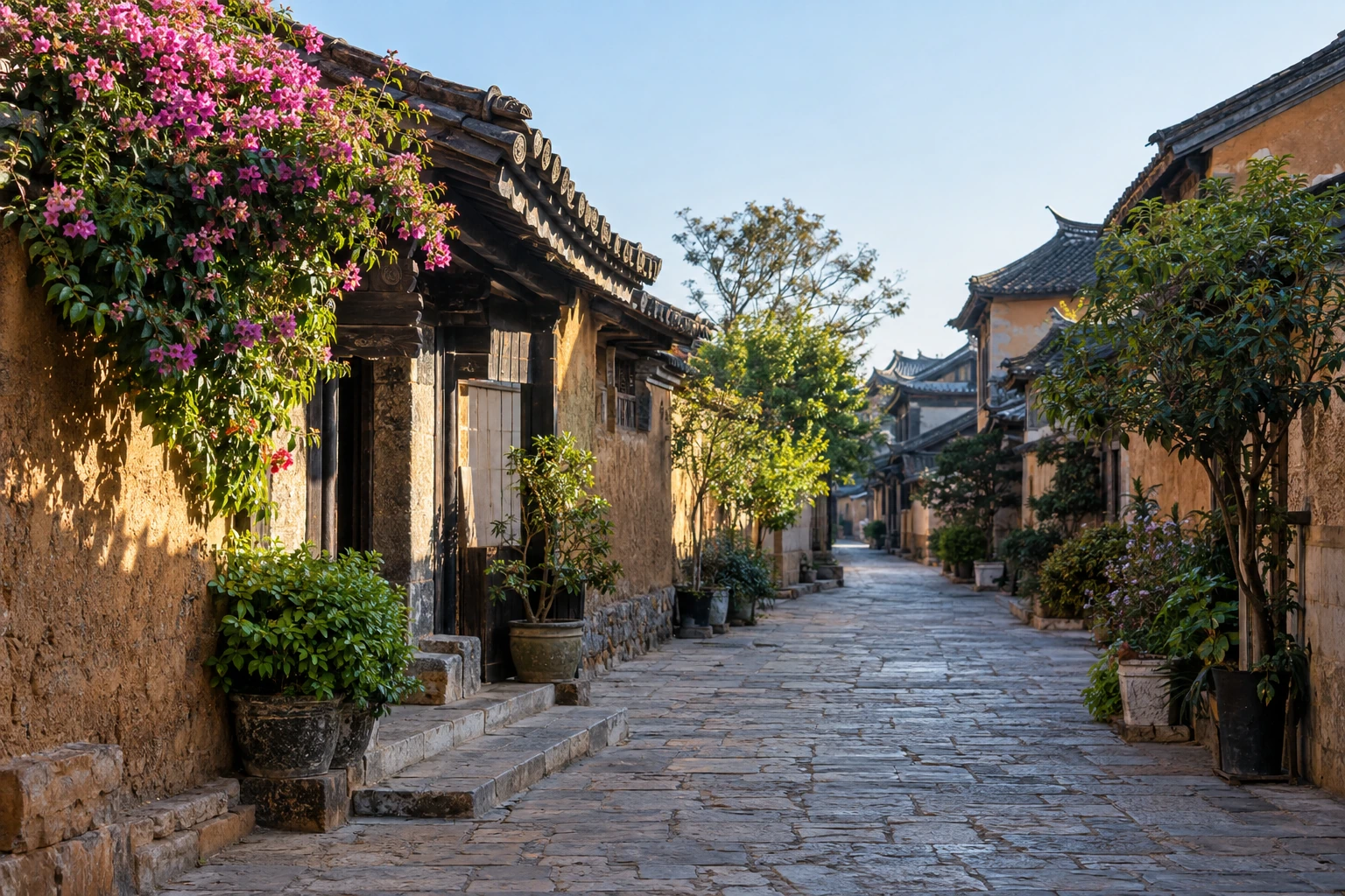 Historic tiled roofs and a lane in Jianshui