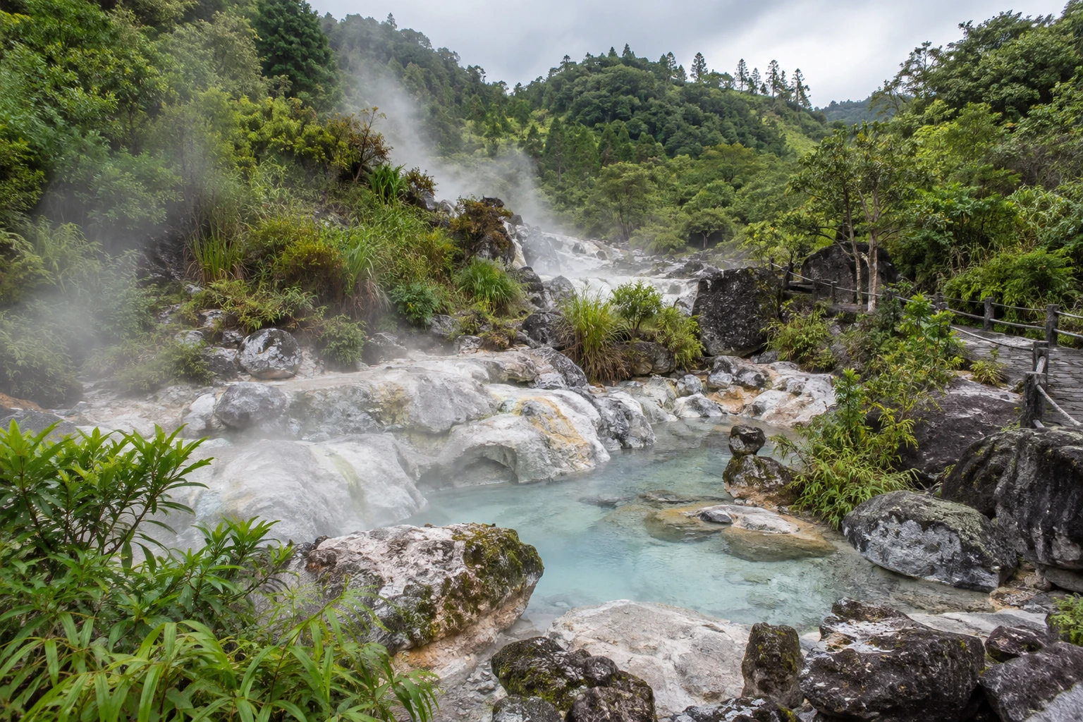 Steam rising from Tengchong’s geothermal landscape