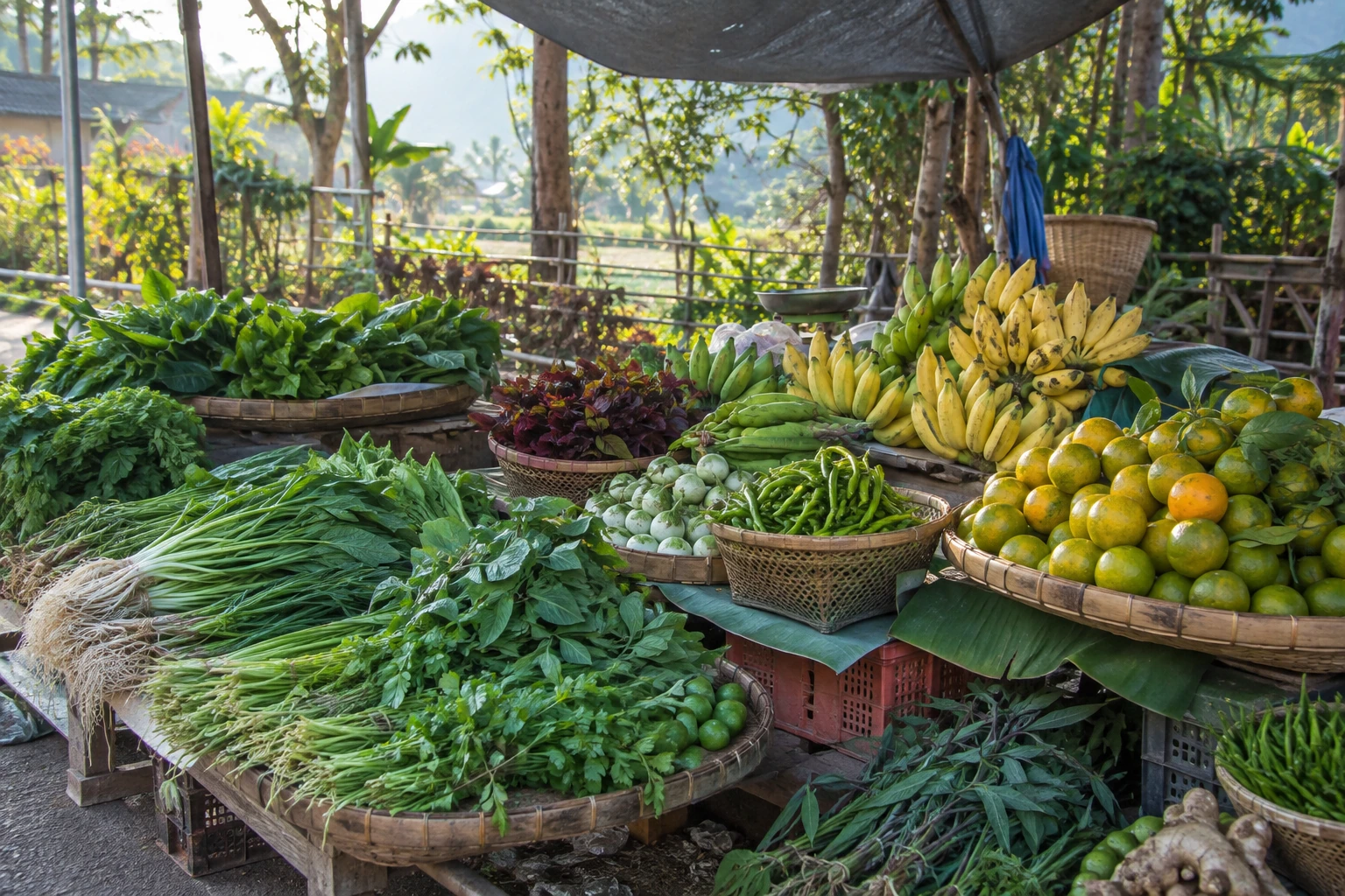 Fresh produce at a local market in Mangshi