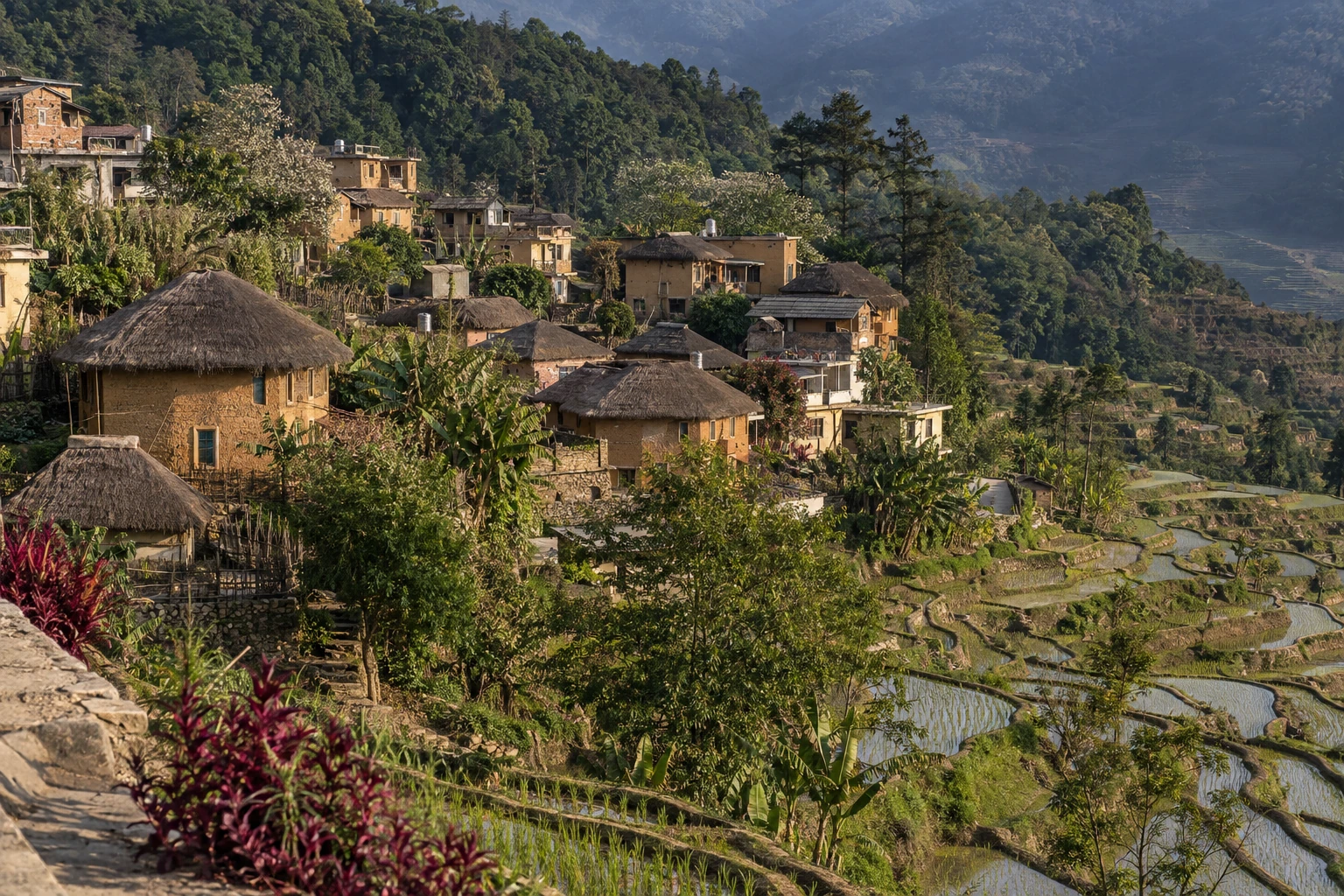 A Hani village above the Yuanyang rice terraces