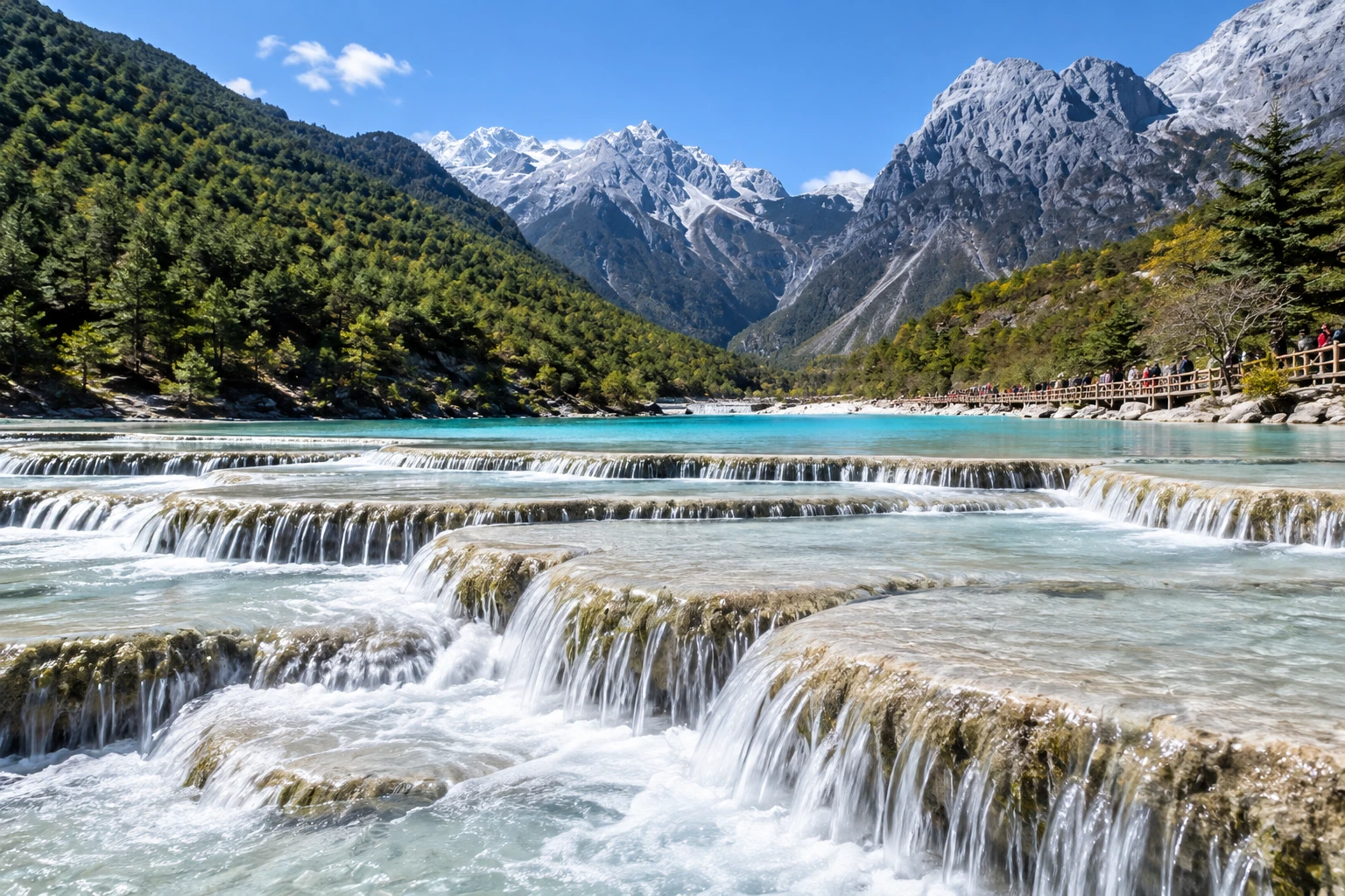 Blue-green water in Blue Moon Valley near Lijiang