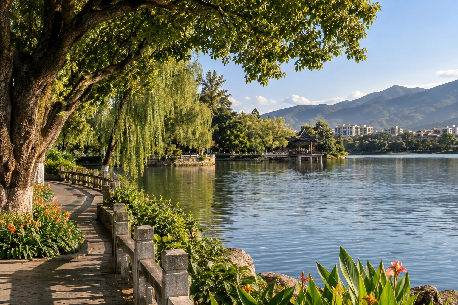 Lakeside scenery in Mengzi, Honghe