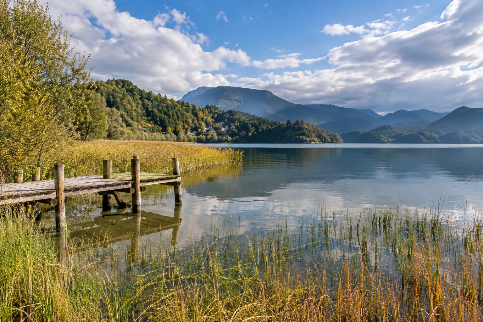 Reeds beside a quiet bay at Lugu Lake