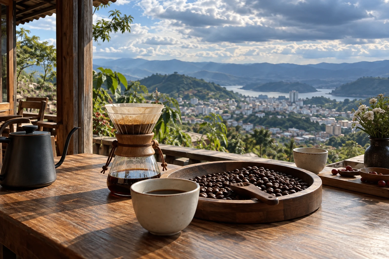 Roasted coffee and a pour-over tasting in Pu’er
