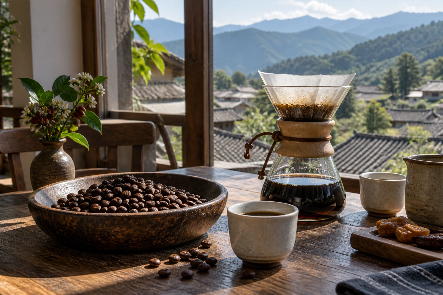 Roasted coffee and a pour-over tasting in Pu’er