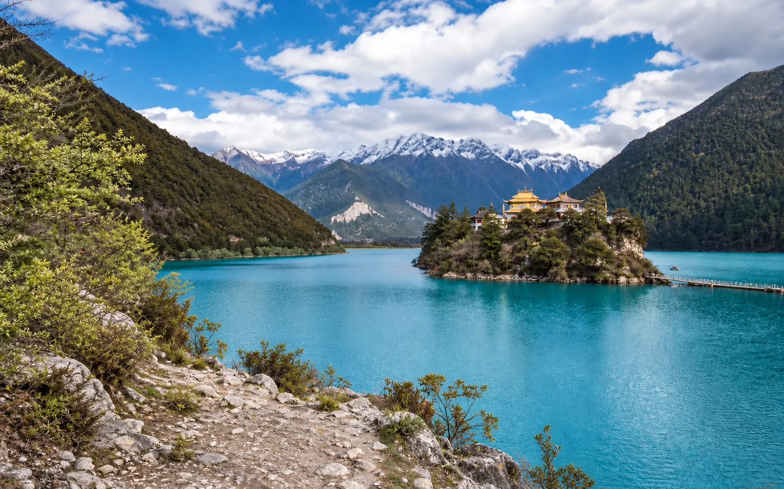 AI scenic illustration for Nyingchi to Lhasa via Basumtso — 12-Day Chengdu to Lhasa G318 Overland Group Tour via Daocheng Yading