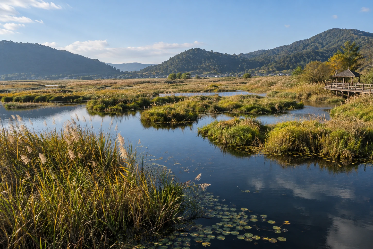 Reeds and open water at Beihai Wetland near Tengchong