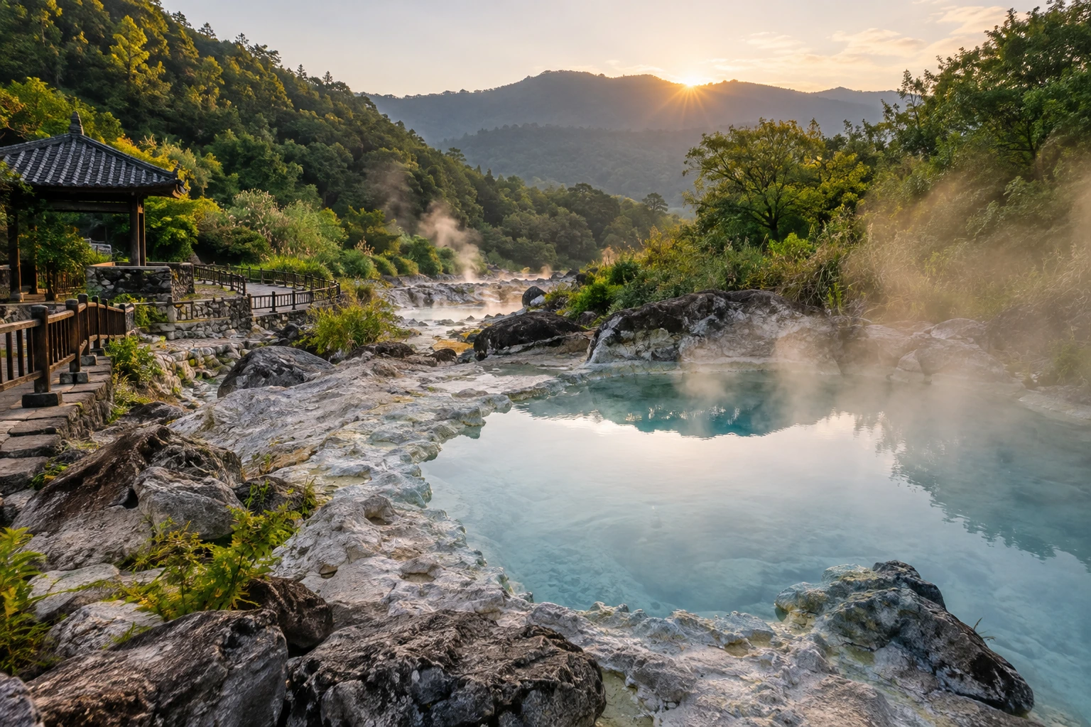 Steam rising from Tengchong’s geothermal landscape