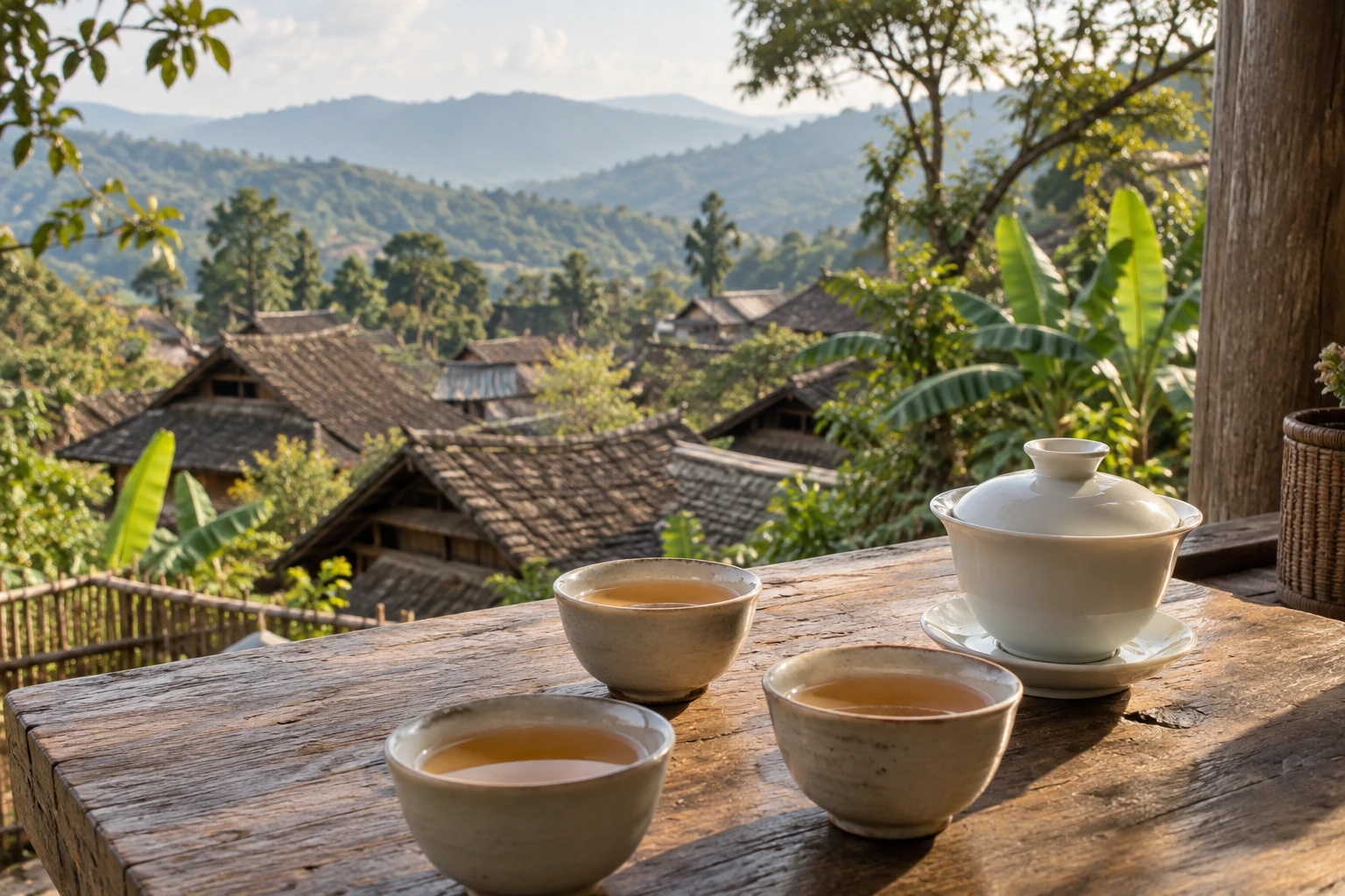 Loose-leaf tea prepared in a Jingmai village home