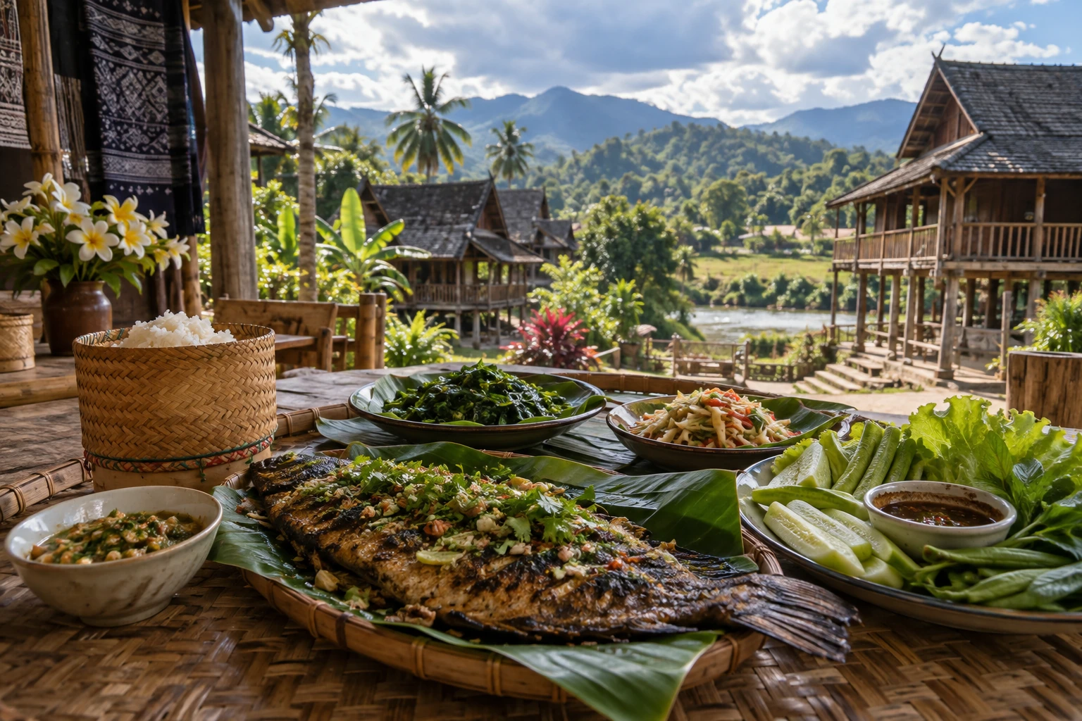 A modest Dai-style meal in Xishuangbanna