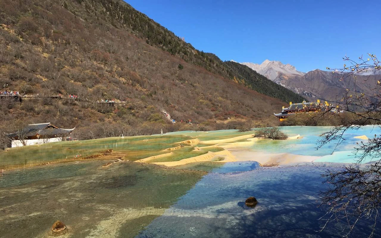 Turquoise river terraces in Blue Moon Valley near Lijiang